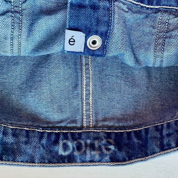 Etica Sophia Distressed Raw Hem Blue Denim Skirt Short Snap Front Women’s S - Picture 5 of 13